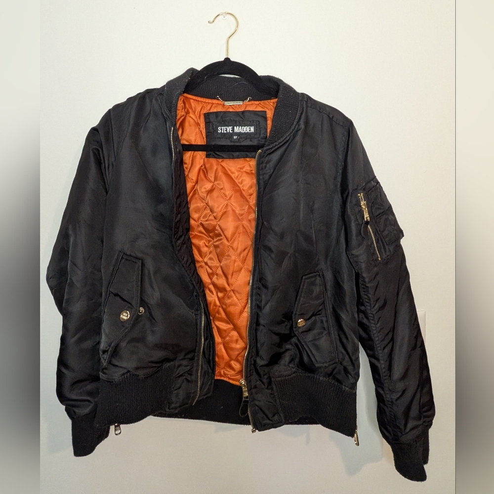 Steve Madden Black Shell and Orange Inside Bomber Jacket